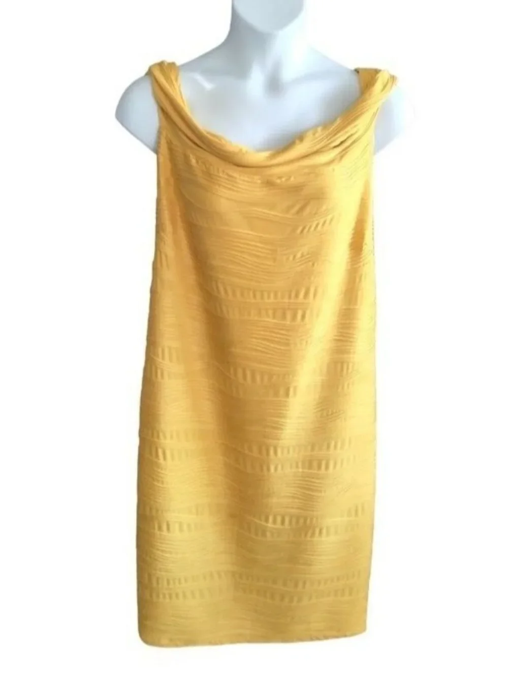 Ashley Stewart Plus Size 26 Dress Cowl Neck Yellow Textured Sleeveless